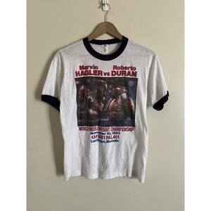 RARE Vintage 1983 Marvin Hagler Vs Roberto Duran Boxing Ringer Shirt Size L